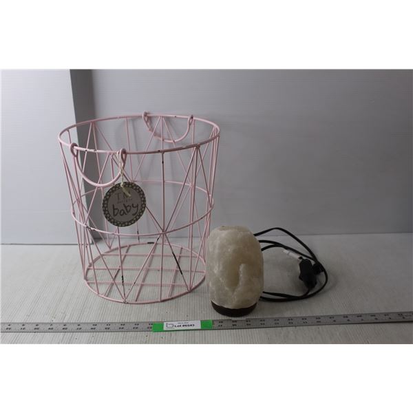 White Salt Lamp 6" Tall- Powers On & Wire Storage Container 12.25" Tall