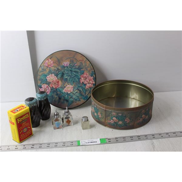 (2) Pairs of Salt & Pepper Shakers, Vintage Rose Tin, Misc.