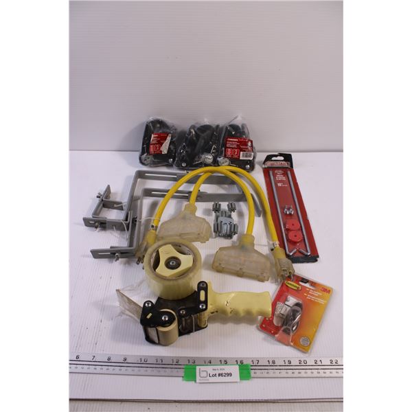 Husky 1" Ratchet Straps (x3) 15' Length, Electrical Socket Multipliers, Tape Gun, Command Hook, Batt