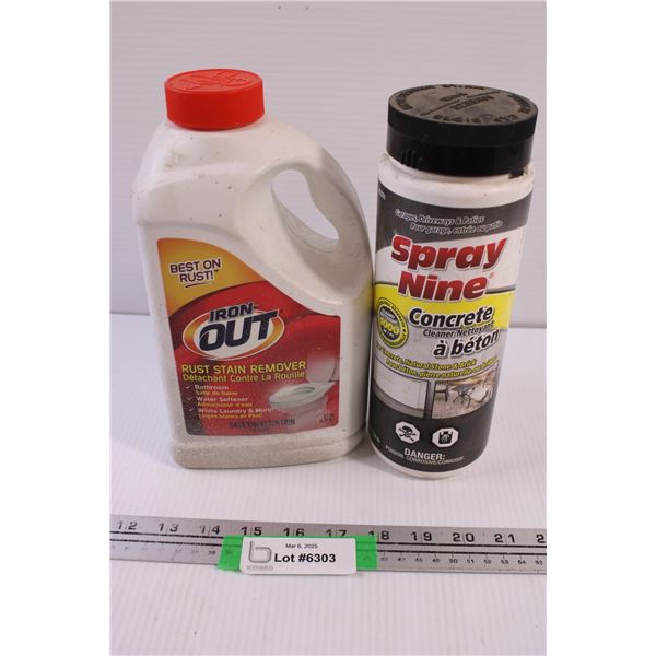 Spray Nine Concrete Cleaner and Iron Out Rust Stain Remover, both appear full