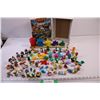 Image 1 : Multiple small Figures (Flintstones, Smurfs, etc) and small wooden Stacking Game for children. Figur