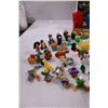 Image 3 : Multiple small Figures (Flintstones, Smurfs, etc) and small wooden Stacking Game for children. Figur