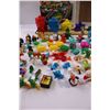 Image 4 : Multiple small Figures (Flintstones, Smurfs, etc) and small wooden Stacking Game for children. Figur