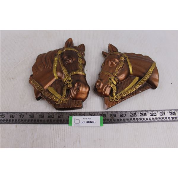 Pair Horse Art Wall Plaques - Both 9" x 6" Approx - Some Chips