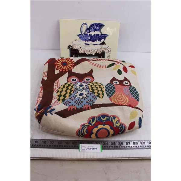 Ceramic Wall Art 12" x 8", Owl Themed Shoulder Bag