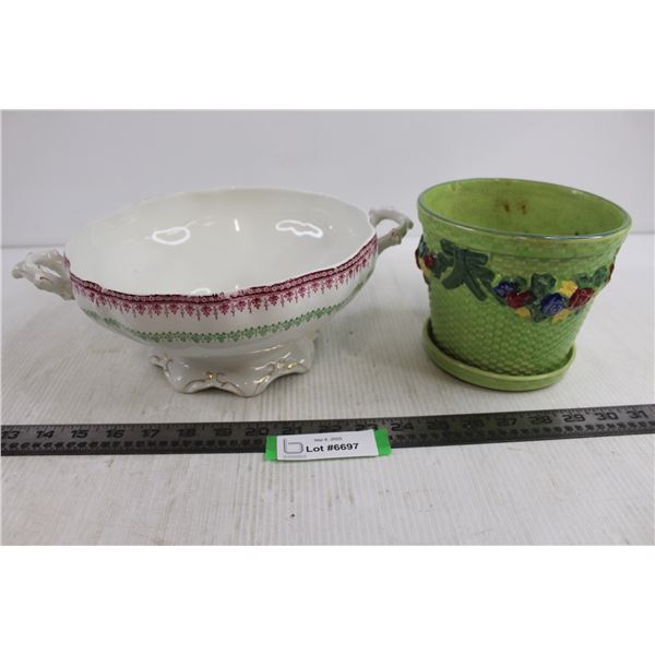 Vintage Fine China Fruit Bowl 9.5" Dia, Ceramic Flower Pot