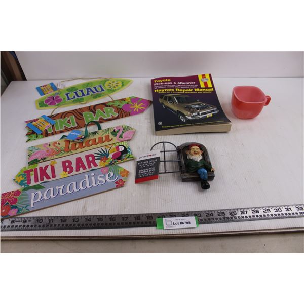 Wall Decor - still Tagged (Hawaiian & Elf), Haynes Auto Repair Manual for Toyota 1979-95, Glasbake M