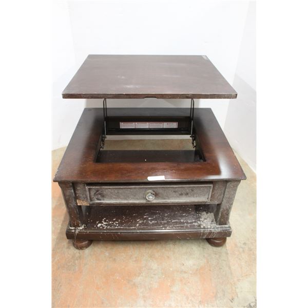 * Wood Veneer Raisable Top Coffee Table 32 x 28 x 20" & 29" Raised - As is