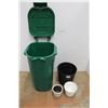Image 1 : * Plastic 2-Wheel Bin 25" Tall & 3 Flower Pots
