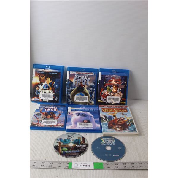 (8) Kids' DVDs/Blu Rays- Monsters University, Open Season, Small Foot, Misc.