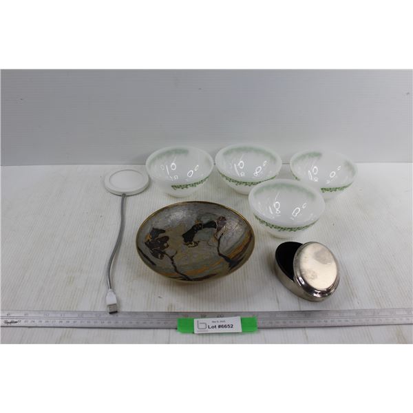 Small Metal Oval Shaped Trinket Box, USB Port Operated Light- As Is, Misc