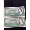 Image 1 : 2 Canadian 1954 Dollar Bills in Sequence