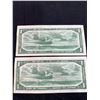 Image 2 : 2 Canadian 1954 Dollar Bills in Sequence