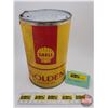 Image 1 : SHELL Golden : One Imperial Quart Oil Can (6-1/2"H x 4"Dia) (SEE PICS!) (Listing & Descriptions are 