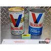 Image 1 : VALVOLINE Combo (2): - One Imperial Quart Motor Oil Can (6-1/2"H x 4"Dia) - One Imperial Quart 2-Cyc