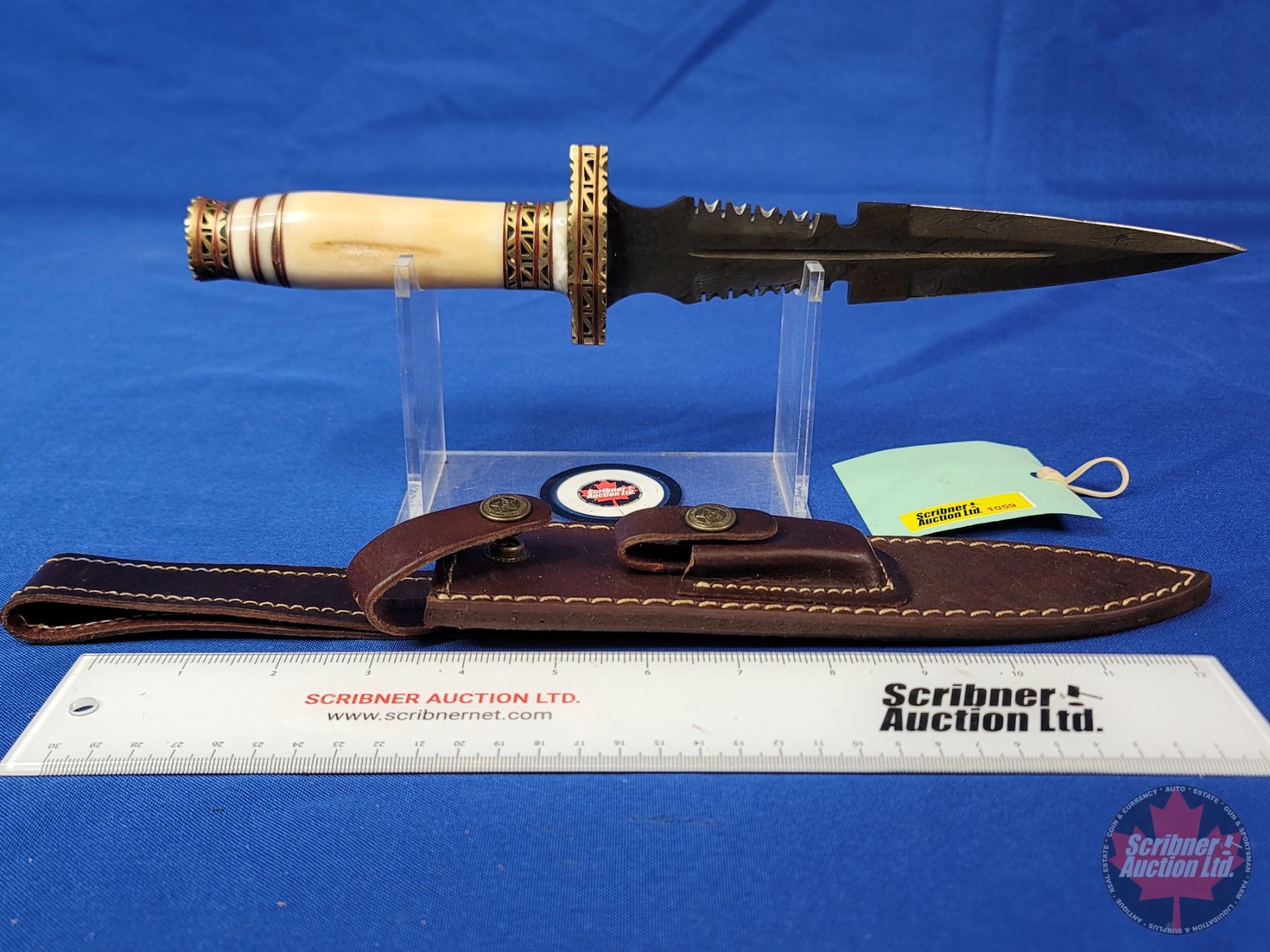 Dagger Tag Damascus Dagger (Consignor Tag ~ Tooled Blade : Bone Handle w/Brass ...