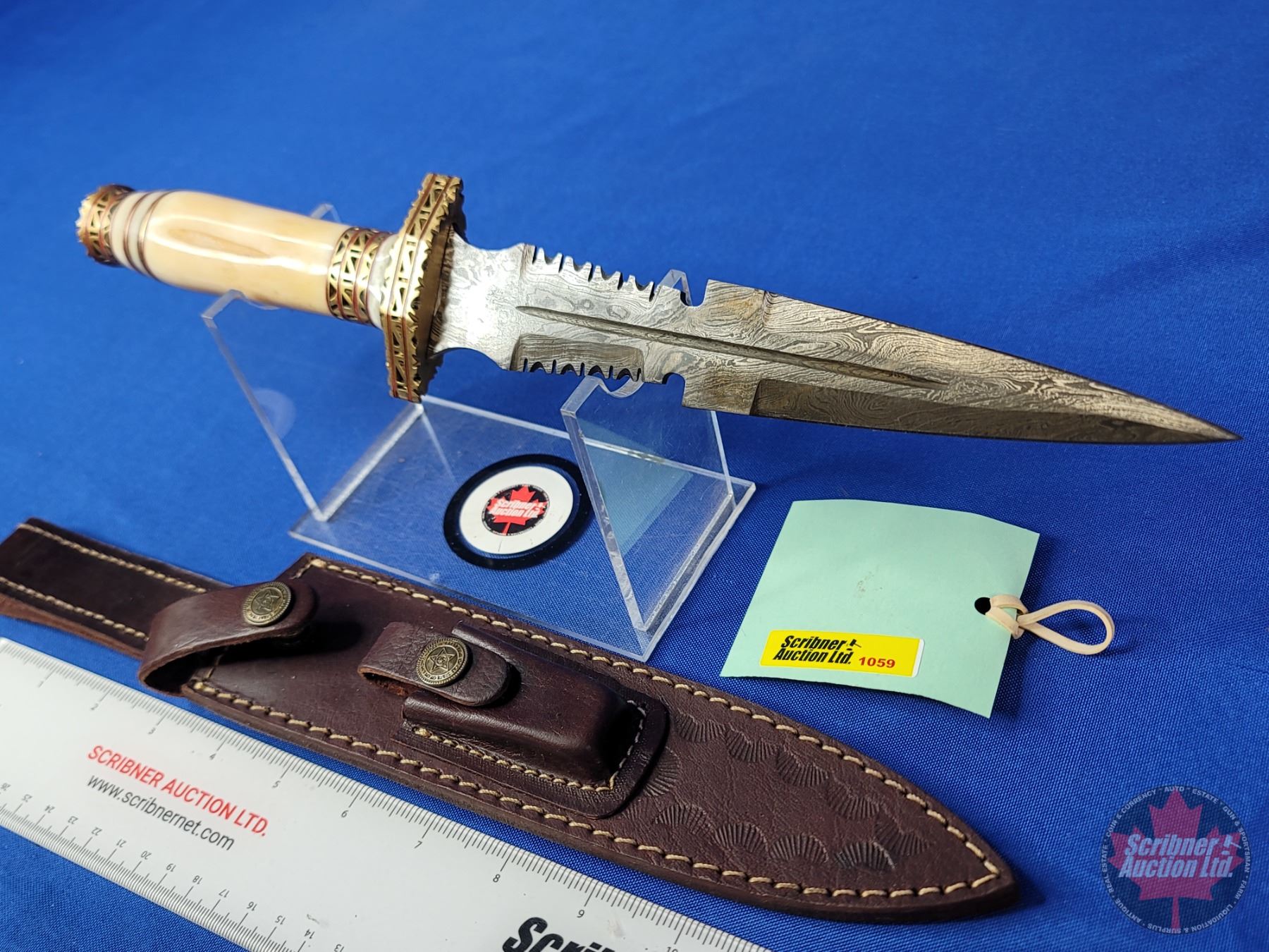 Dagger Tag Damascus Dagger (Consignor Tag ~ Tooled Blade : Bone Handle w/Brass ...