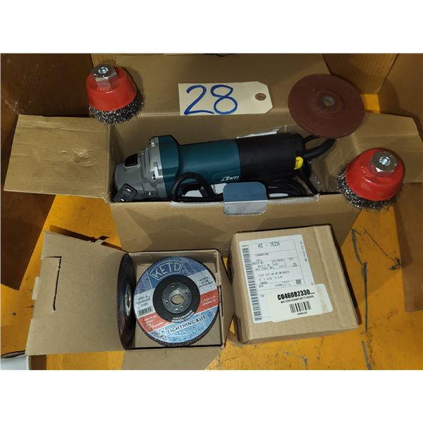 New Angle Grinder 4" with Cutting Disc 4"(1/32" & 3/32"), Wire Brush Cups(2)