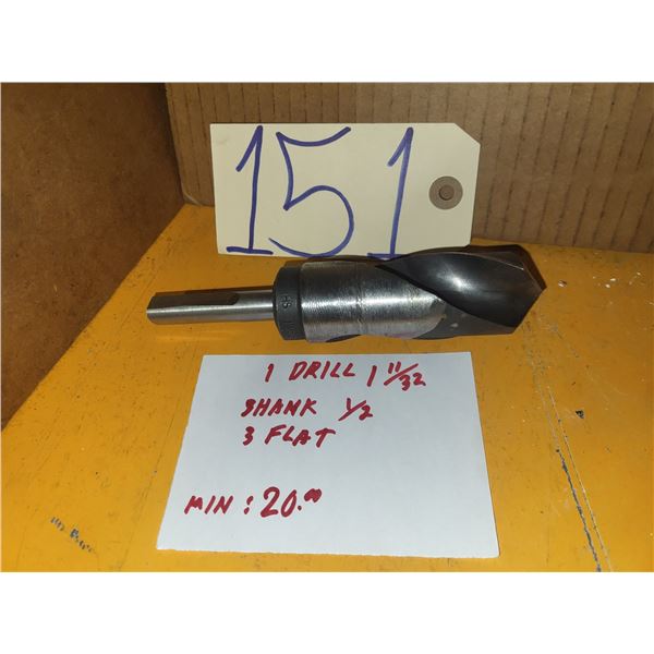 Regrinded Drill 1"11/32 with 3 flat Shank 1/2"