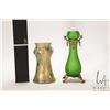 Image 2 : Two pieces of antique hand blown glass including Kralik iridescent 5 1/4" vase, and a French green s