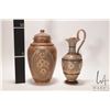 Image 2 : Two pieces of antique Doulton Silicon Lambeth including lidded ginger jar 10" in height, and a 10" e