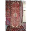 Image 1 : 100% hand made Iranian wool carpet runner "Hamdan" with center medallion, red background and highlig