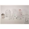 Image 1 : Selection of decorative clear glass ornaments including two candle holders, hanging plaques, turtle,