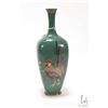Image 1 : Vintage Japanese Meiji period Cloissone vase with dark green background, silver wire over copper and