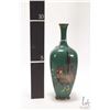 Image 2 : Vintage Japanese Meiji period Cloissone vase with dark green background, silver wire over copper and