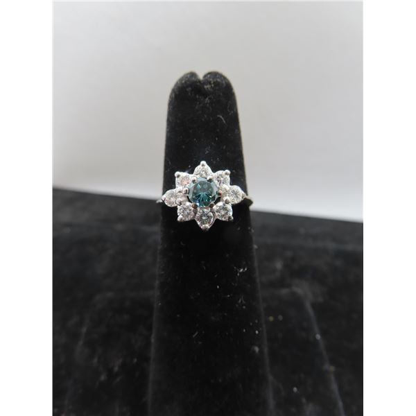14K WG Diamond Ring w/One Round Cut Diamond and 8 Round Cut Diamonds - Both