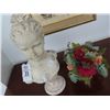 Image 1 : Pedestal Bust of Woman, Floral Centerpiece