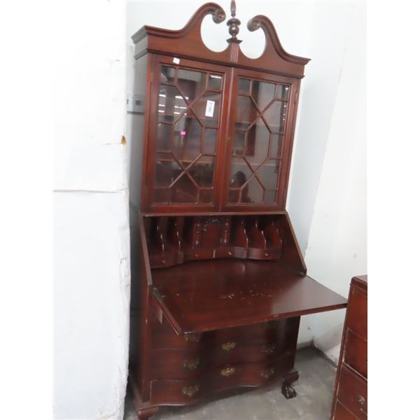 Cherry Glass Door Provincial Claw Foot Drop Down Desk