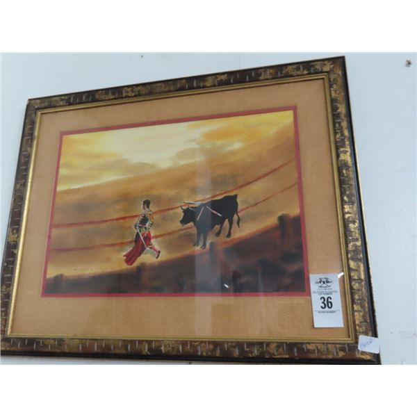 Framed Bull Fight Wall Art