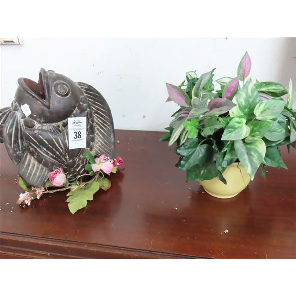 Fish Vase, Framed Silk Floral