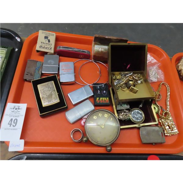 Zippo Flint Lighters, Pins, Clock, Swiss Army Knife