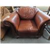 Image 2 : Mahogany Trim Leather Easy Chair w/Ottoman
