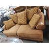 Image 1 : Mahogany Trim Brown MF Padded Sofa w/Pillows
