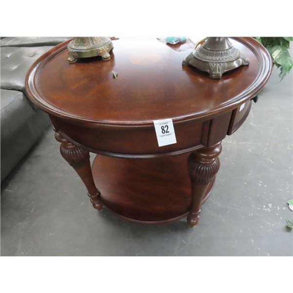 Ornate Carved Mahogany Round End Table w/Drawer