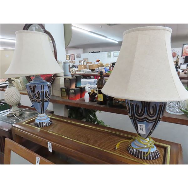 Blue Glazed Lamps - Pair