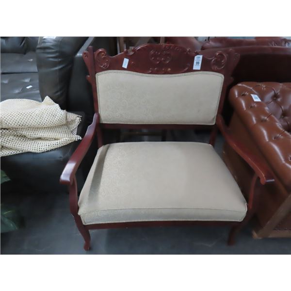 Carved Cherry Cloth Padded Oversized Armchair