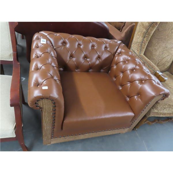 Oak Trim Leather Style Tufted Easy Armchair