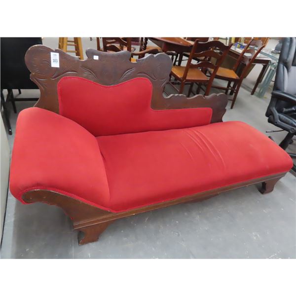 Carved Mahogany Red Padded Chaise