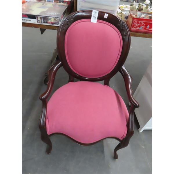 Carved Mahogany Red Padded Armchair