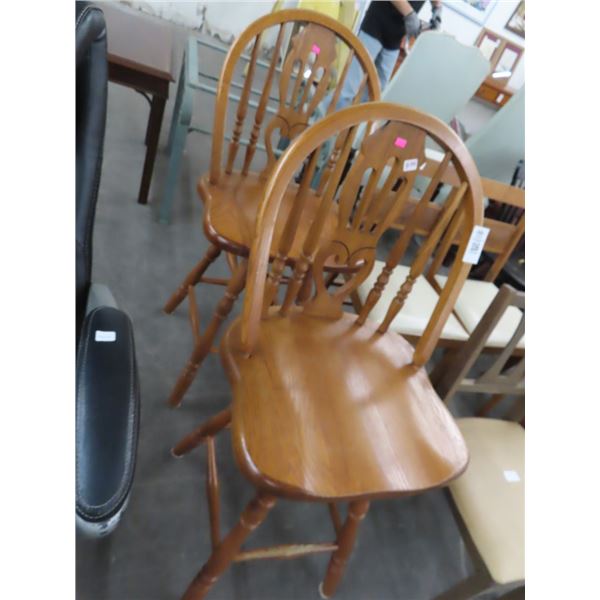 Oak Swivel Spindleback Bar Stools - Pair