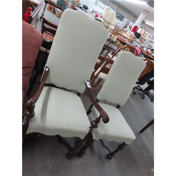 Mahogany Trim Lime Green Cloth Vintage Chairs - 2