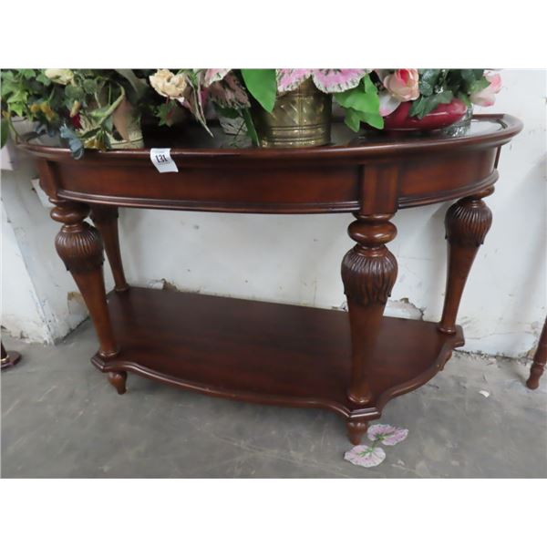 Carved Mahogany Glasstop Half Moon Hall Table