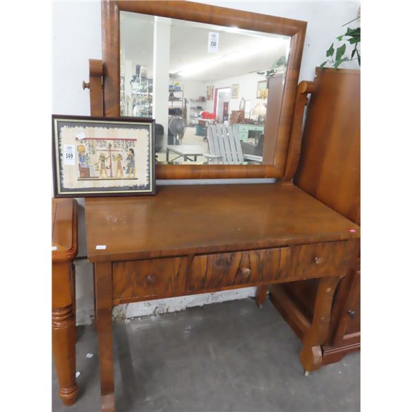 Burl Rolling Vanity Desk w/Mirror
