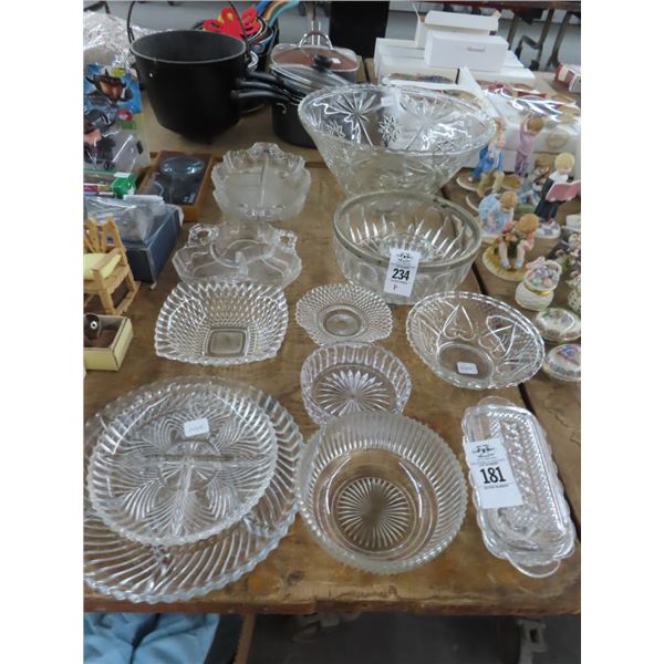 Asst. Pressed Glass/Crystal Bowls/Divided Dishes/Serving Pieces