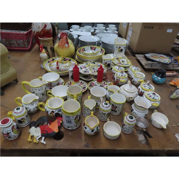 Rooster Cookie Jar, Floral Rooster China - ALL