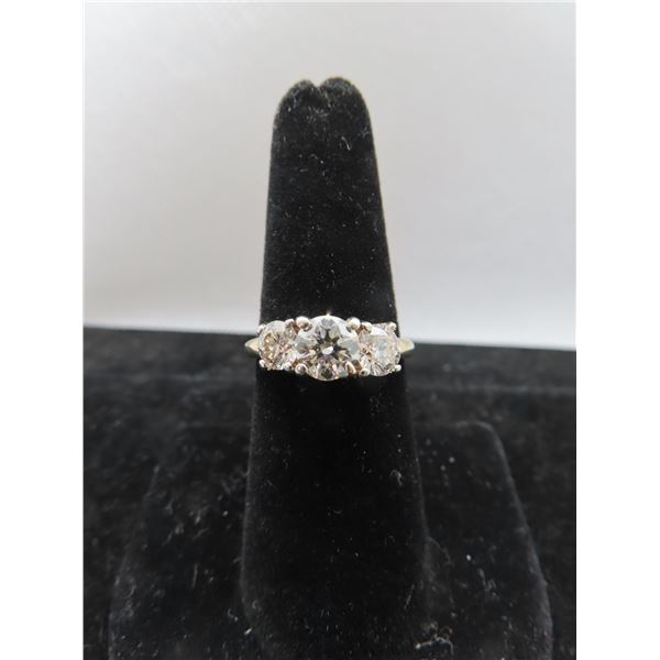 14K YG Diamond Ring w/One Round Cut Diamond and 2 Round Cut Diamonds -